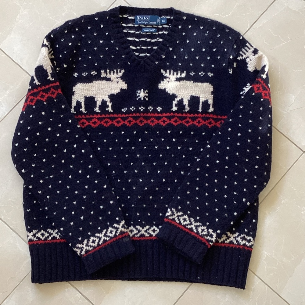 Polo Ralph Lauren V-Neck Sweater - Hand knit 100% Merino Wool